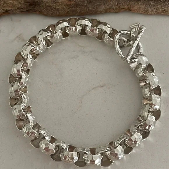 Silpada Hammered Sterling Silver Rolo Link Bracelet B1610 - Picture 4 of 11
